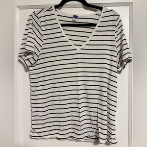 Old Navy Black and White Striped V-Neck Tee